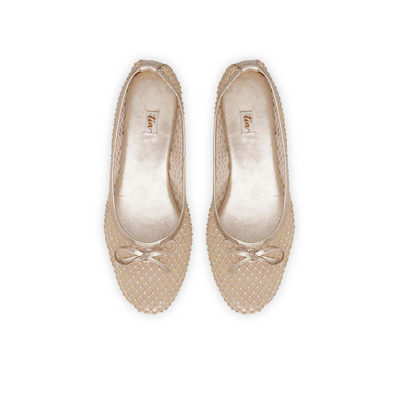 Elegant Womens Pumps – Nadia Gold Crystal Bow