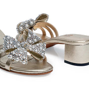 Natalia Pearl Block Heels with Crystal Bow